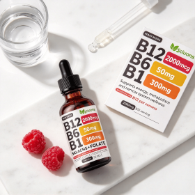Liquid Vitamin B Complex Drops with B12 B6 B1, Raspberry Flavor B Vitamin Tincture for Daily Nutrient Intake